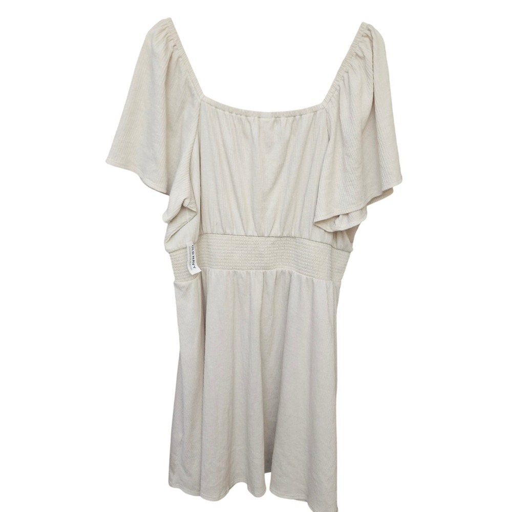 Old‎ Navy Square Neck XL Oatmeal Knit Smocked Waist Babydoll Mini Dress NWT